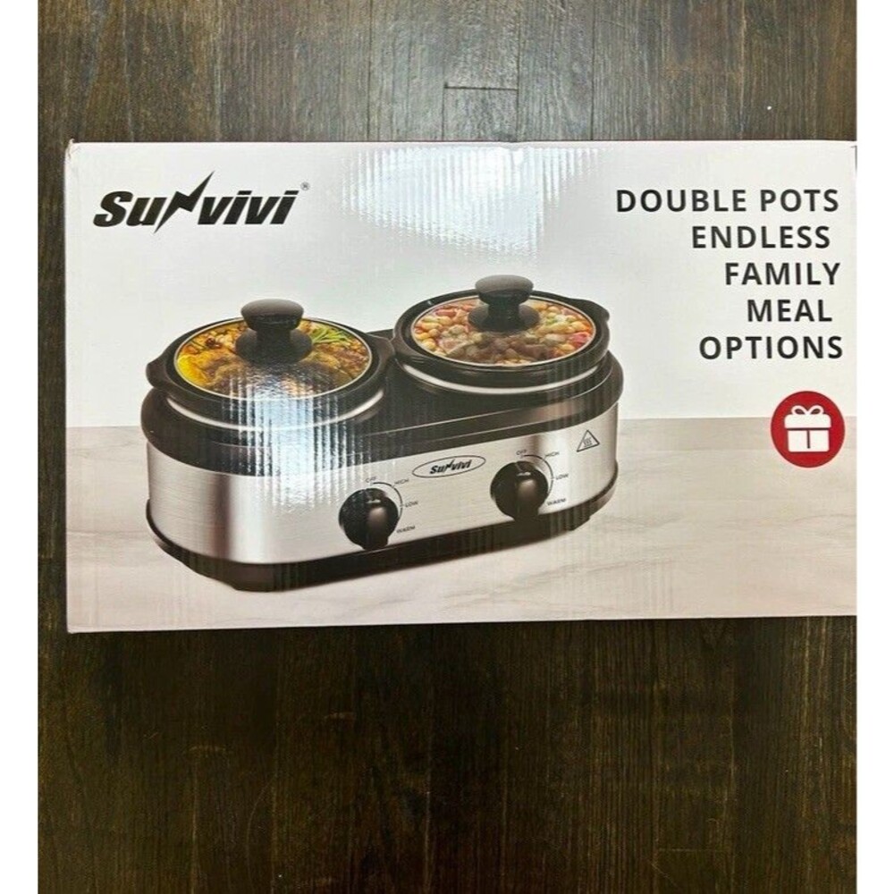 Sunvivi HE-Y06 Dual Slow Cooker 2x1.25 Qt Removable Ceramic Pots, Dishwash